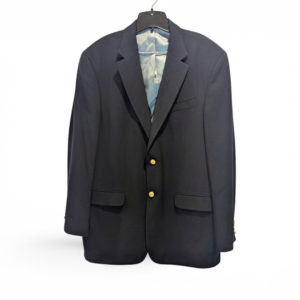 Old Money Preppy Stafford Navy‎ Wool Blend Gold Button Blazer 42L